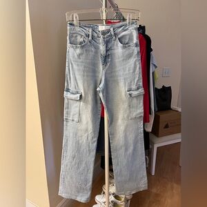 VERVET Women's High Rise Cargo Light Blue Jeans